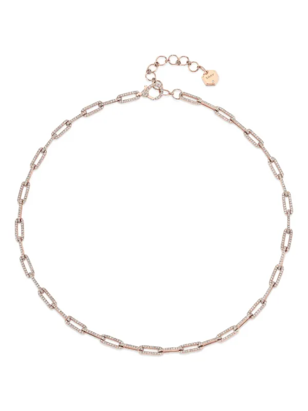 Shay Diamond Pave Flat Cable Link Necklace in Pink