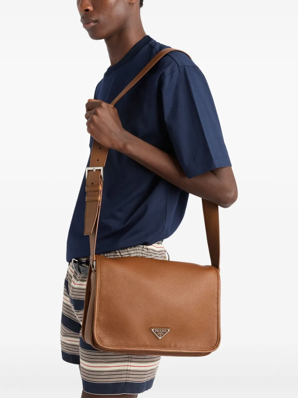 Prada Leren messengertas Bruin