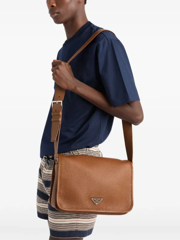 Prada Leather Messenger Bag | Brown | FARFETCH