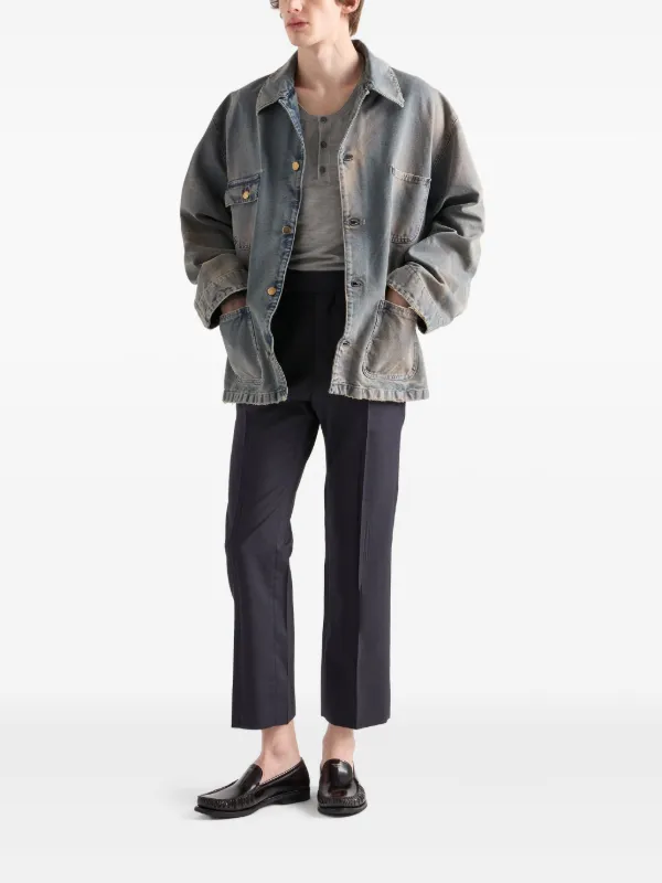 Prada Jacke Im Distressed-Look Blau FARFETCH AT
