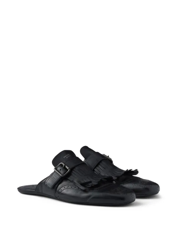 Prada Shuffle Fringed Leather Mules | Black | FARFETCH GR