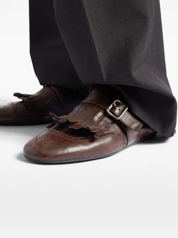 Prada Shuffle fringe-detail Mules | Brown | FARFETCH