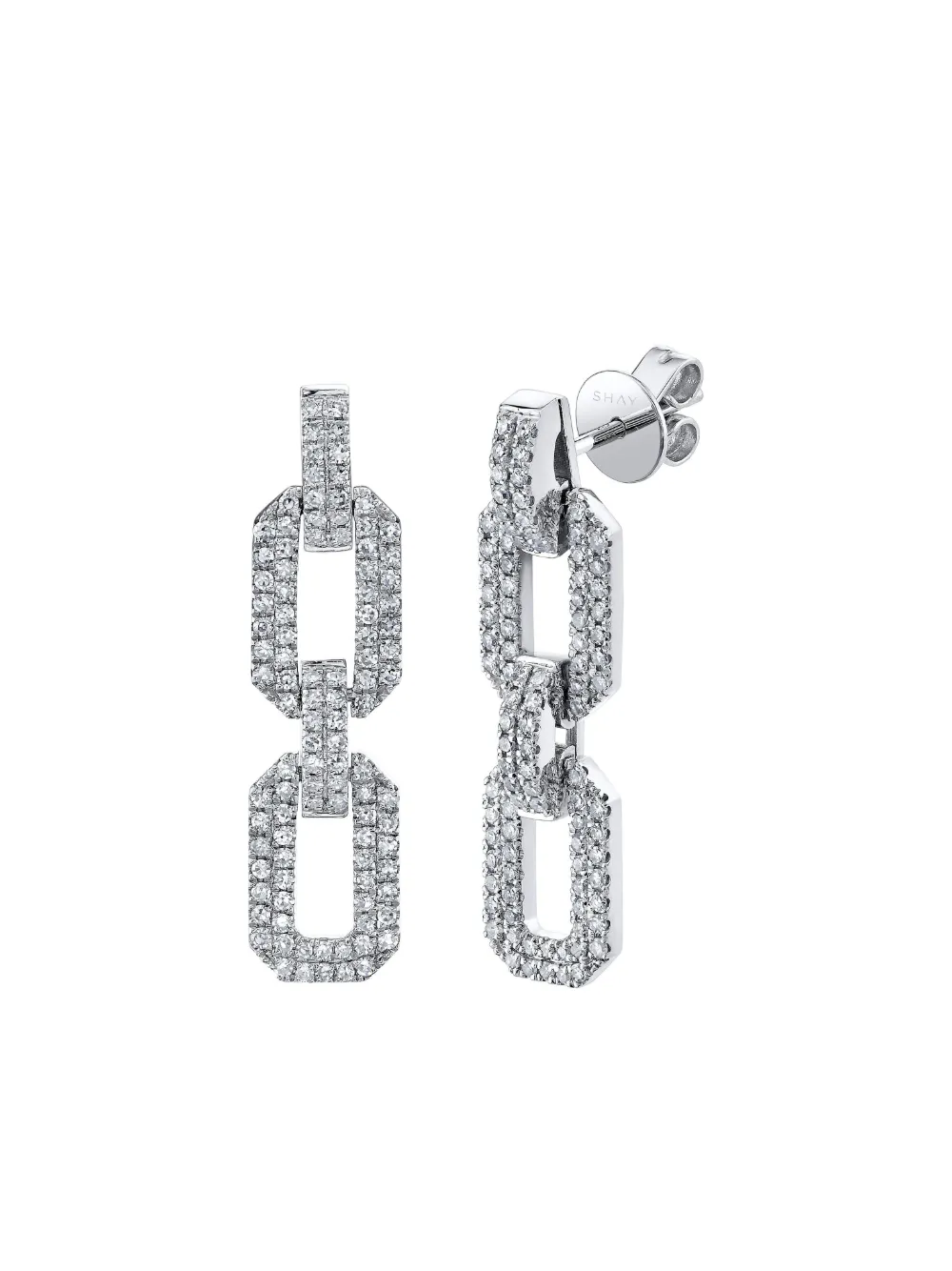 SHAY Orecchini Flat Geo Link in oro bianco 18 carati con diamanti - Argento
