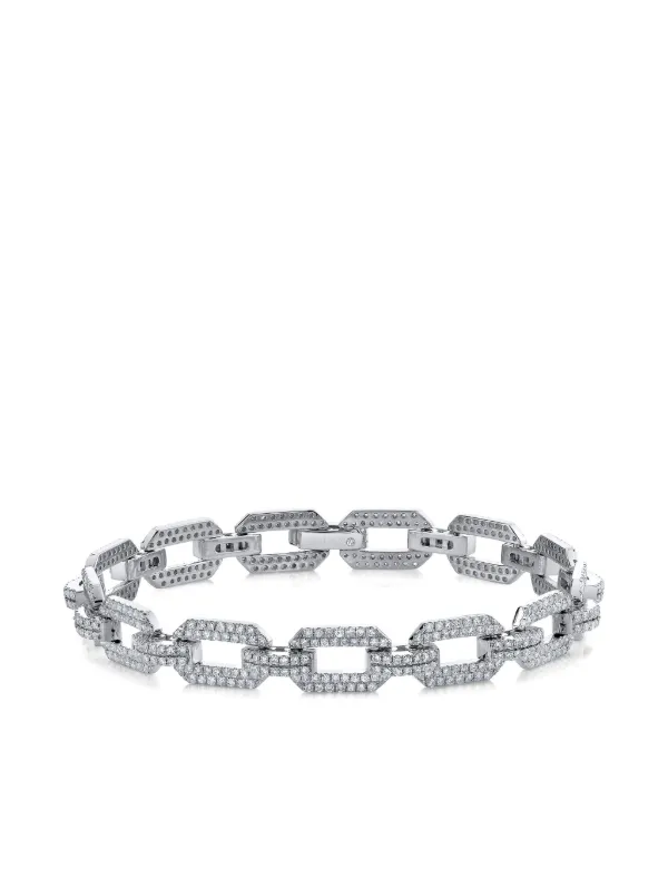 Shay 18CT White Gold Flat Geo Link Diamond Bracelet in Silver
