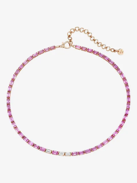 SHAY 18CT rose gold pink sapphire and diamond tennis necklace