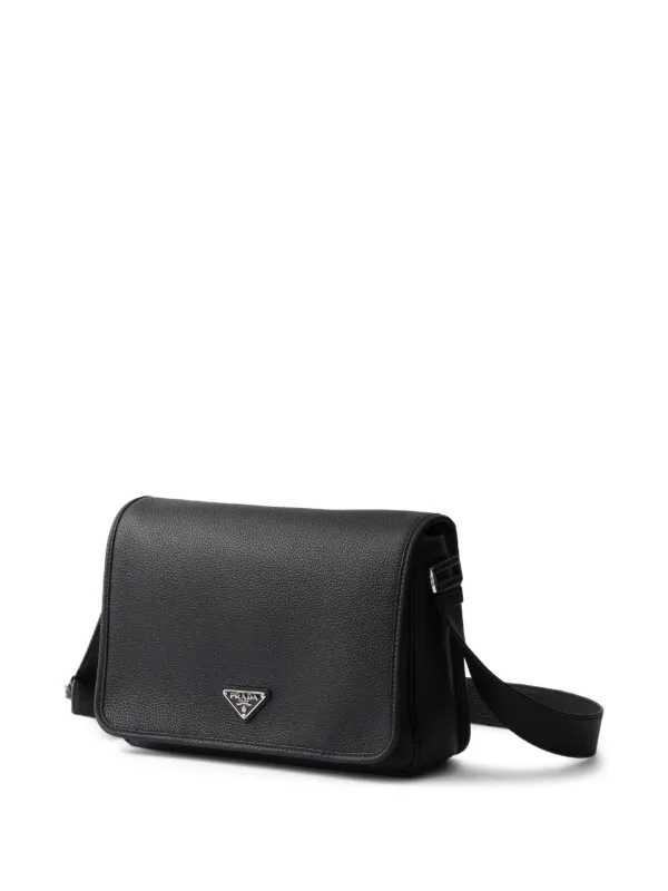 Prada Textured Leather Messenger Bag | Black | FARFETCH