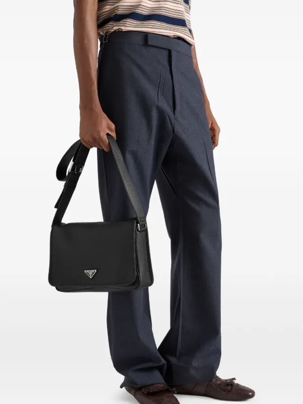 【関税＆送料込み】Prada Leather Messenger Bag Prada Textured Leather Messenger Bag | Black | FARFETCH