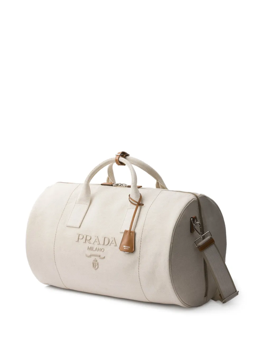 Prada Duffeltas met logo-reliëf Beige