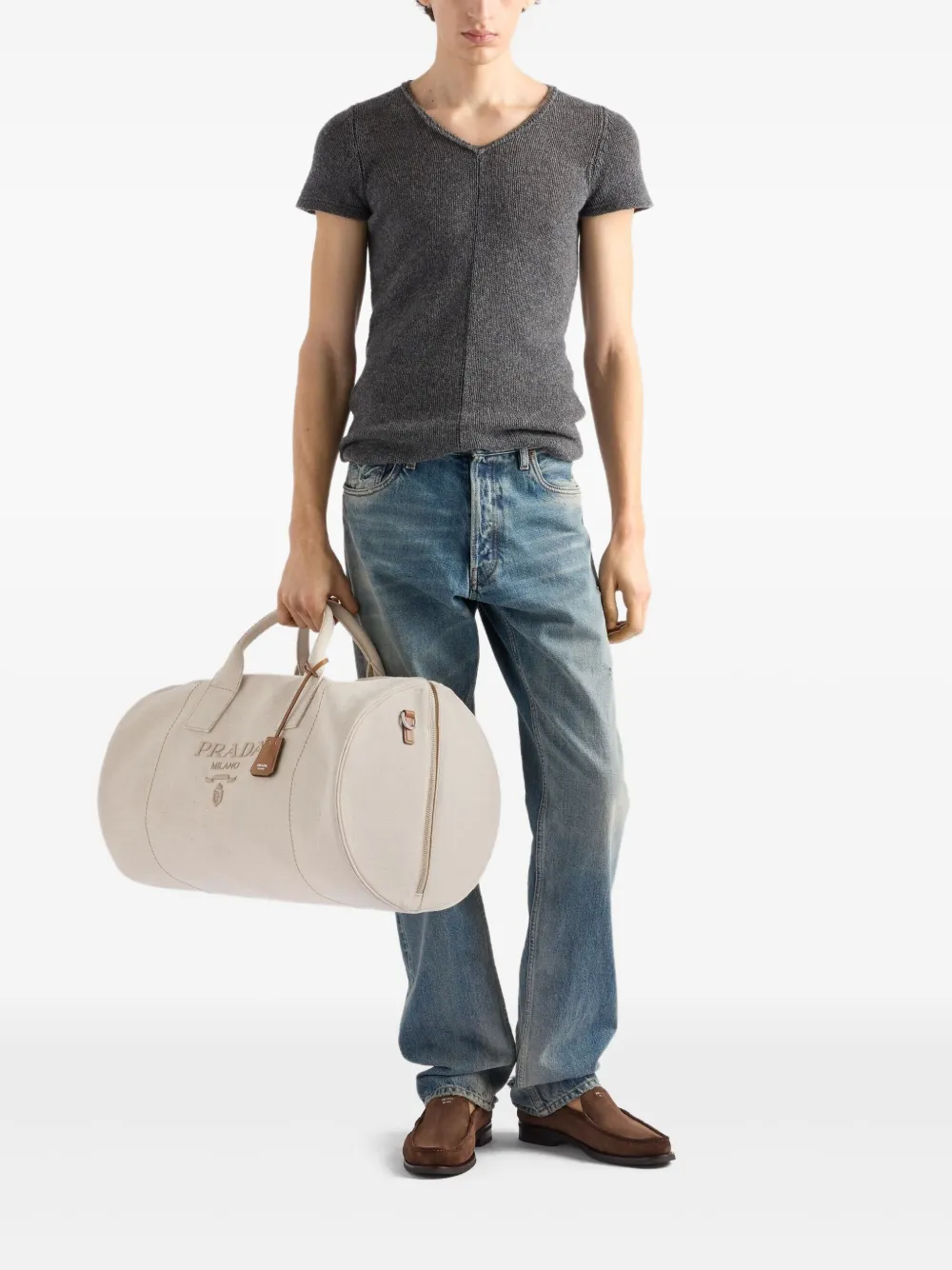 Prada logo-embossed duffle bag | Men | Image 2