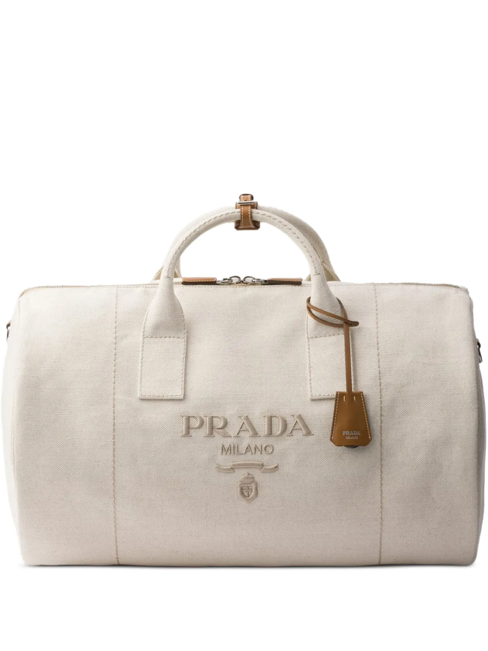 Prada logo-embossed duffle bag | Neutrals | Image 1