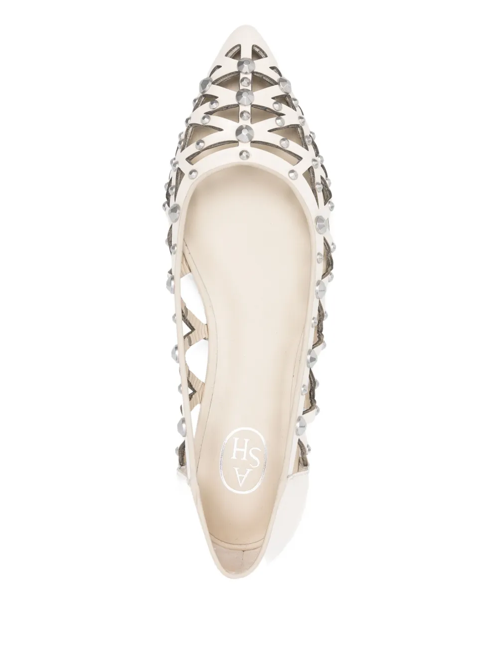 Ash Pointed-toe Studded Flat Pumps