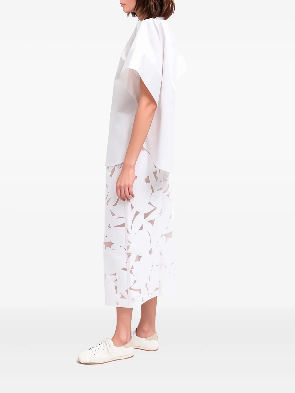 Tibi Laser-cut Floral Skirt In White