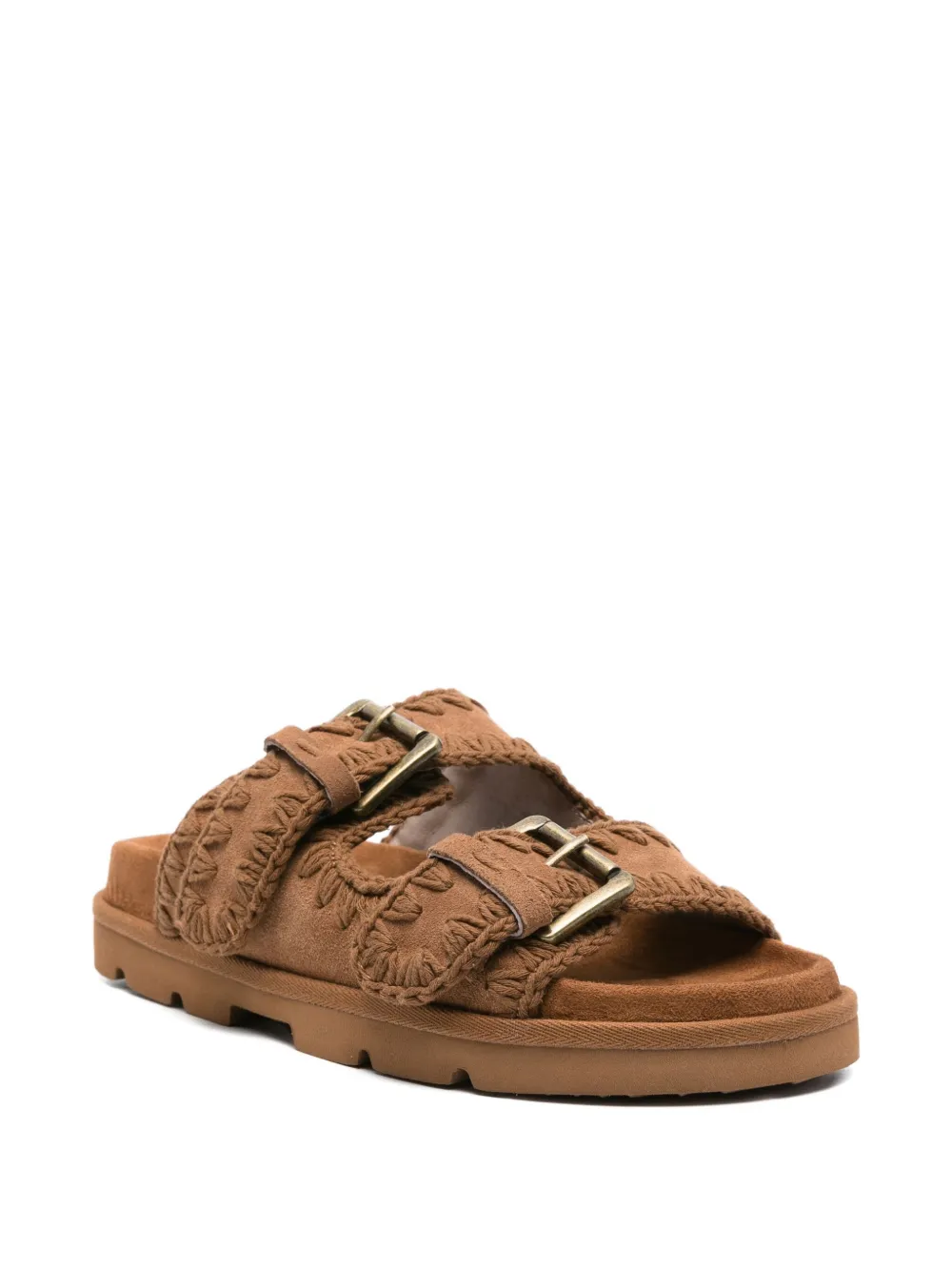 Mou buckle-embellished suede sandals Brown