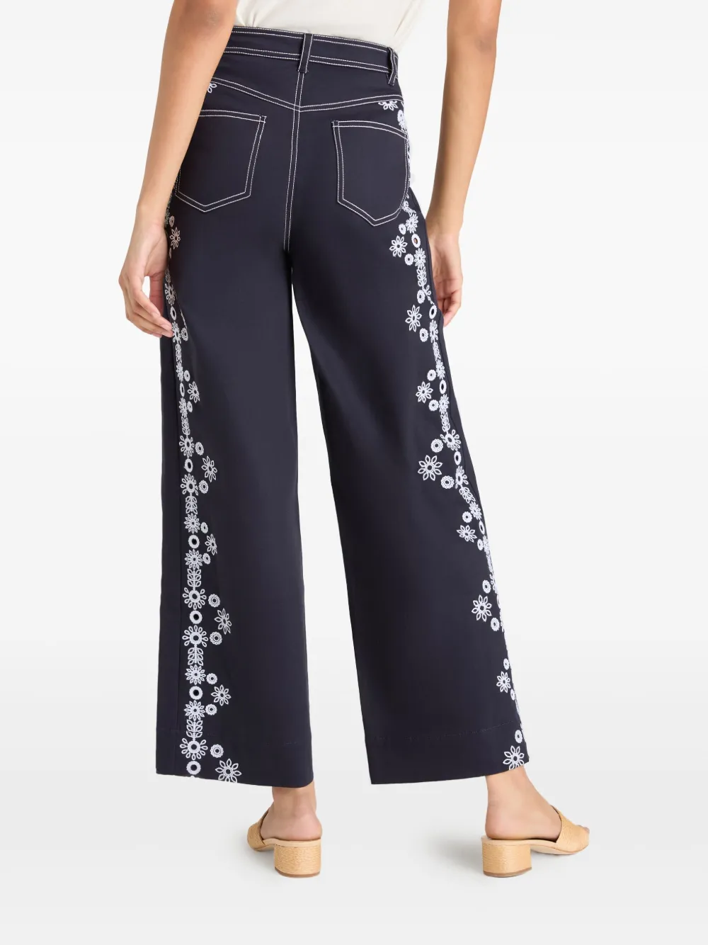 Shop Cinq À Sept Floral-motif Straight-leg Trousers