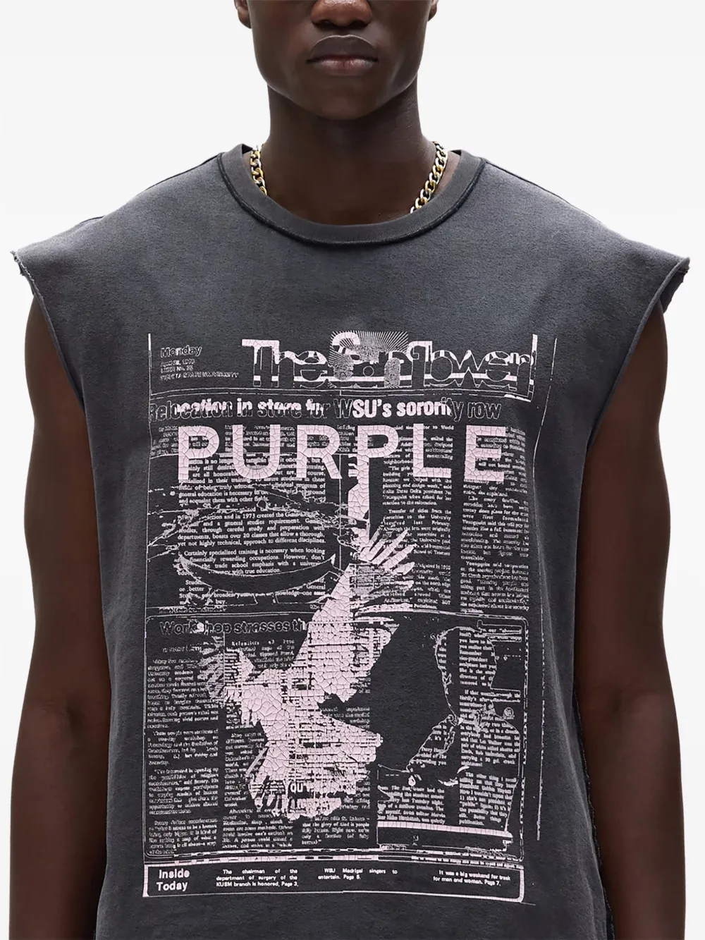Purple Brand Good News mouwloze spencer met adelaarprint - Grijs