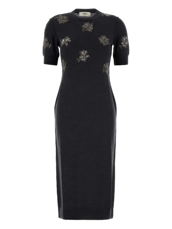 FENDI floral-embroidered Midi Dress Black FARFETCH ID