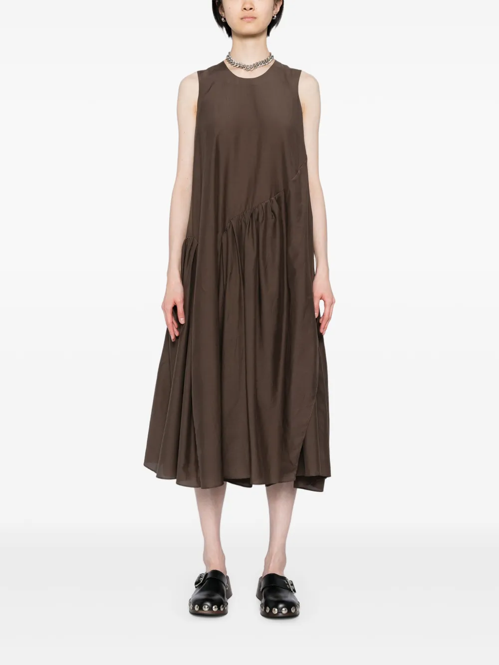 JNBY Pleated Asymmetric hem Dress Brown FARFETCH HK