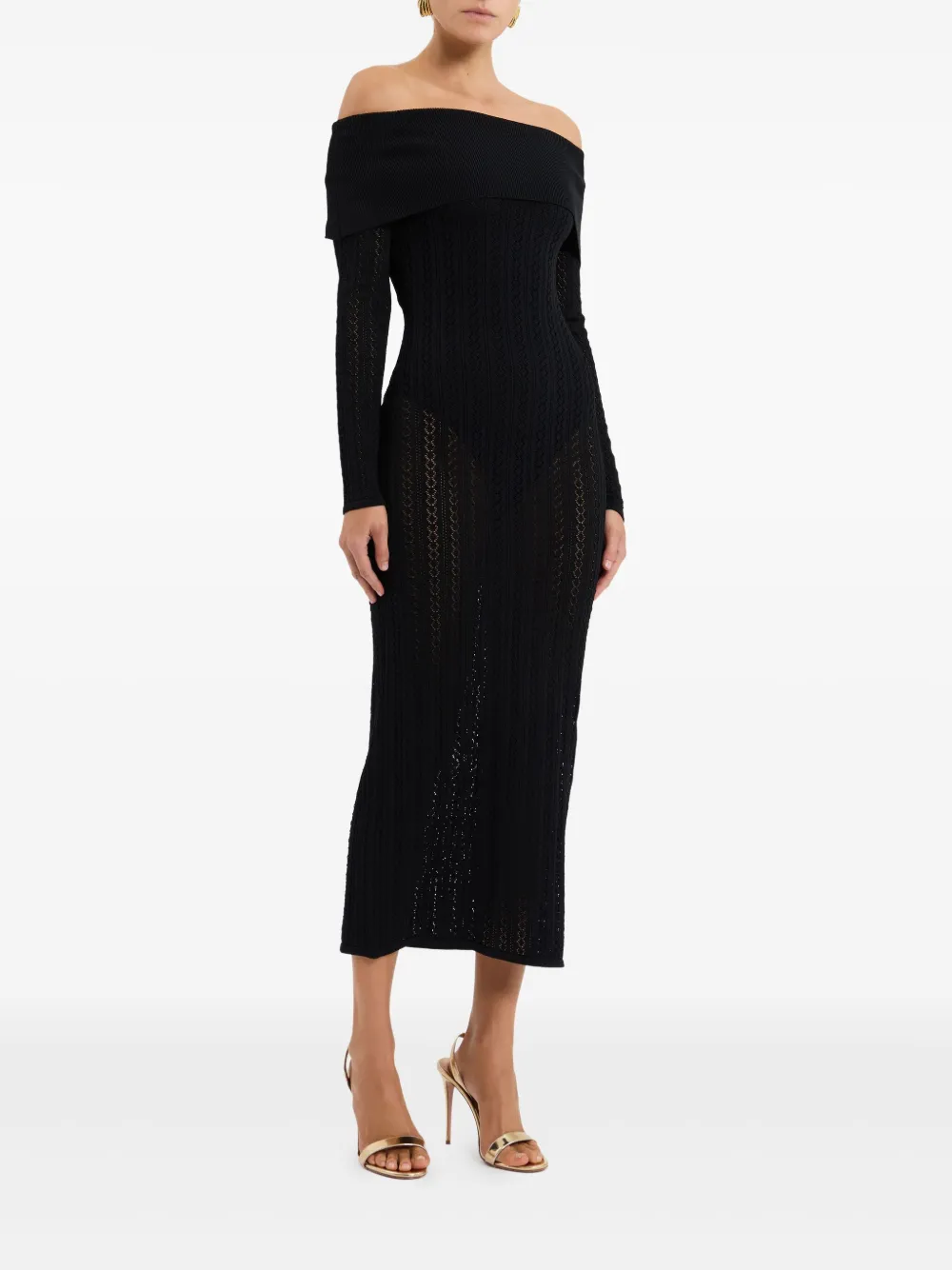 Rebecca Vallance Lorelei off-shoulder gebreide jurk Zwart