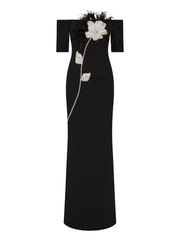 【REBECCA VALLANCE】Starlight embellished halterneck gown Starlight embellished halterneck gown in white - Rebecca