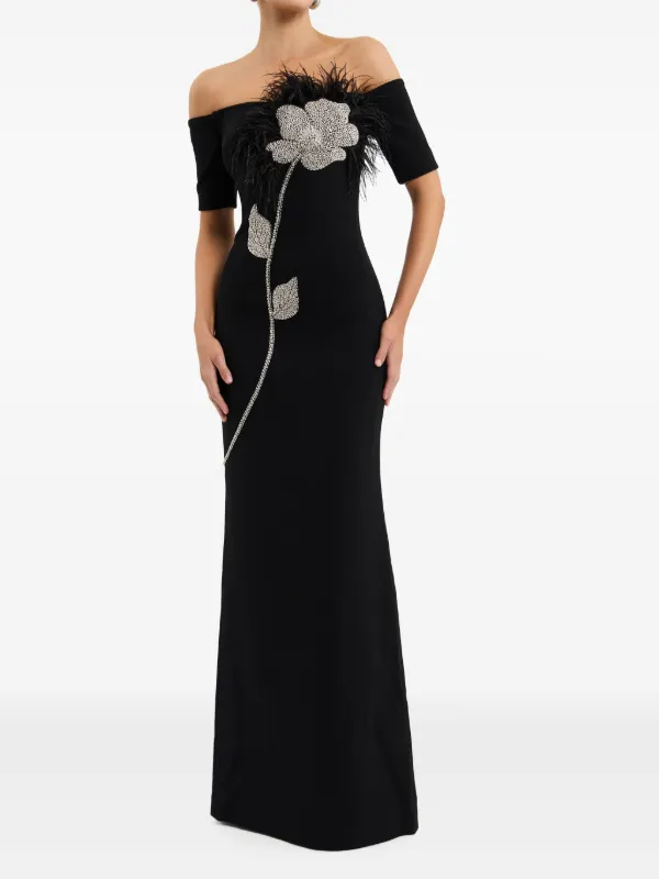 【REBECCA VALLANCE】Starlight embellished halterneck gown Starlight embellished halterneck gown in white - Rebecca
