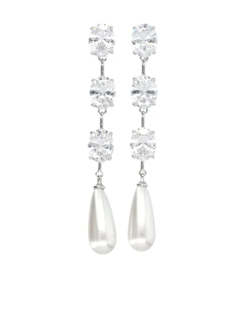 Self-Portrait crystal-pearl droplet earrings