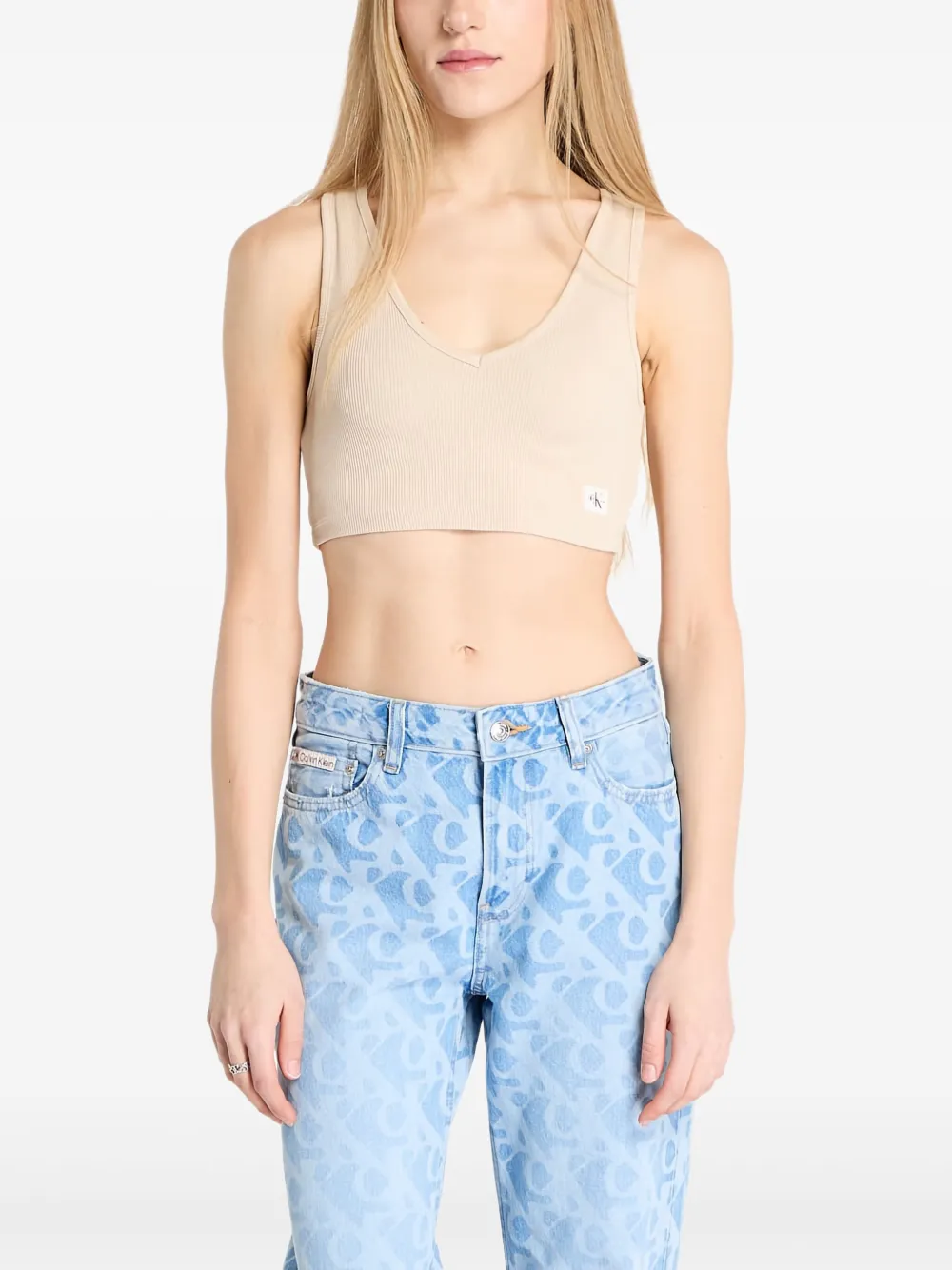 Calvin Klein Jeans Geripptes Cropped-Top - Nude