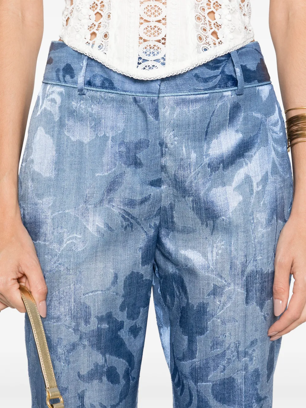Ermanno Scervino Broek met bloemen jacquard Blauw