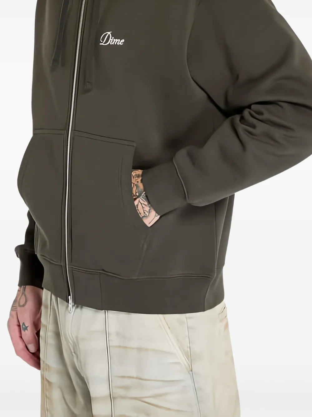 dime Cursive hoodie met rits Grijs
