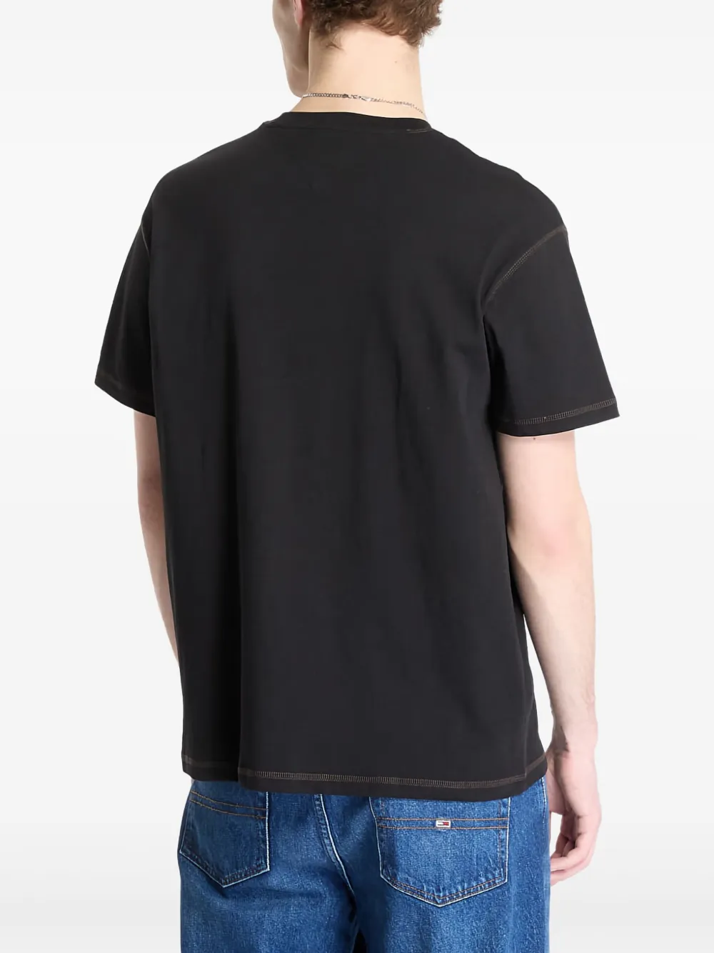Tommy Jeans Logo-embroidered T-shirt In Black