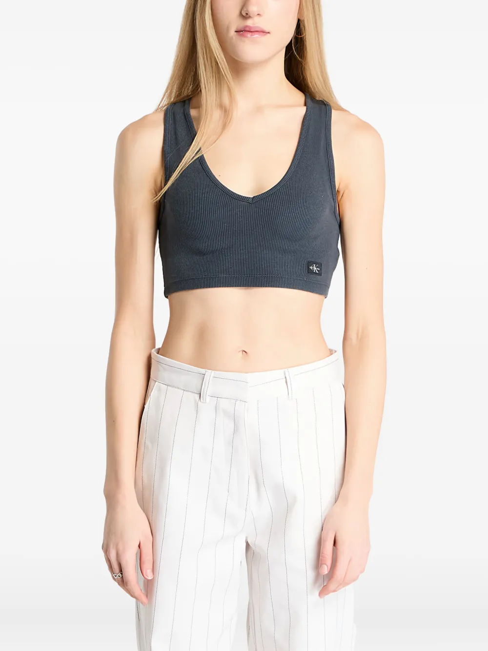Calvin Klein Jeans Washed Woven Cropped-Top - Grau
