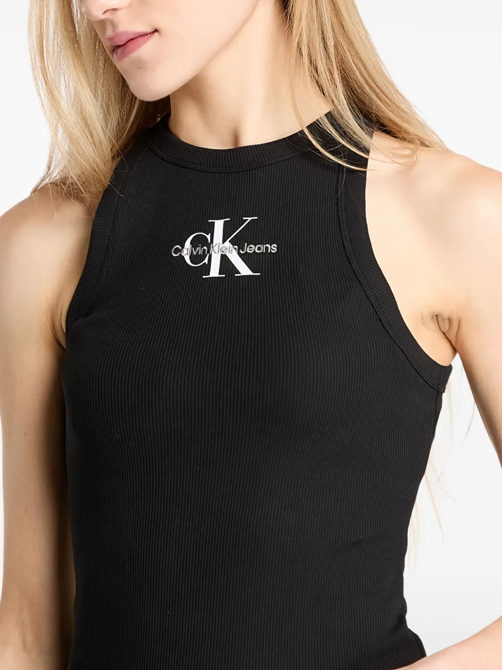 Calvin Klein Jeans Est.1978 Monologo Ribbed Tank Top In Black