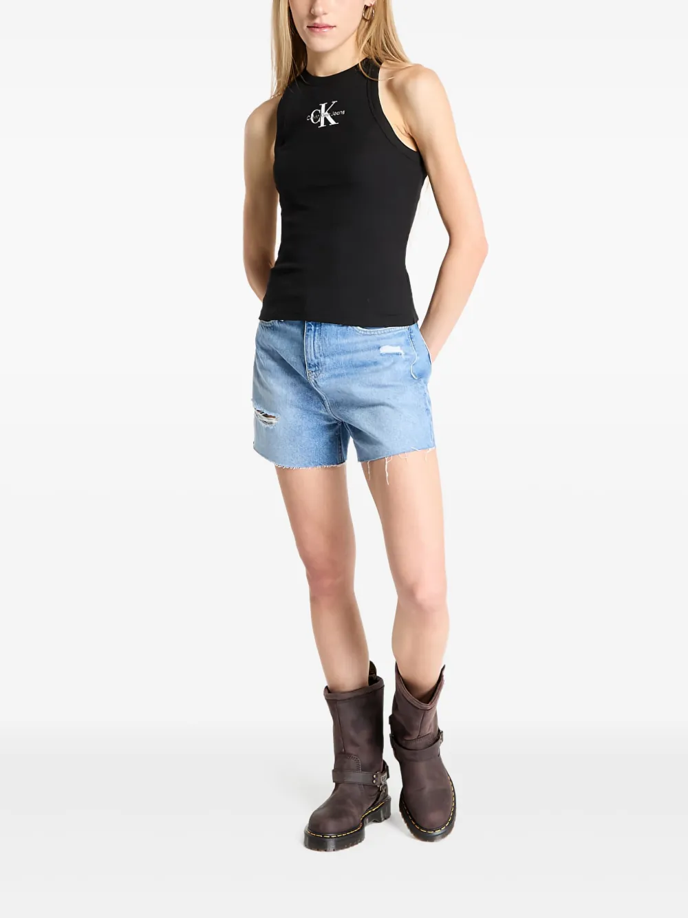 Calvin Klein Jeans Est.1978 Monologo Ribbed Tank Top In Black