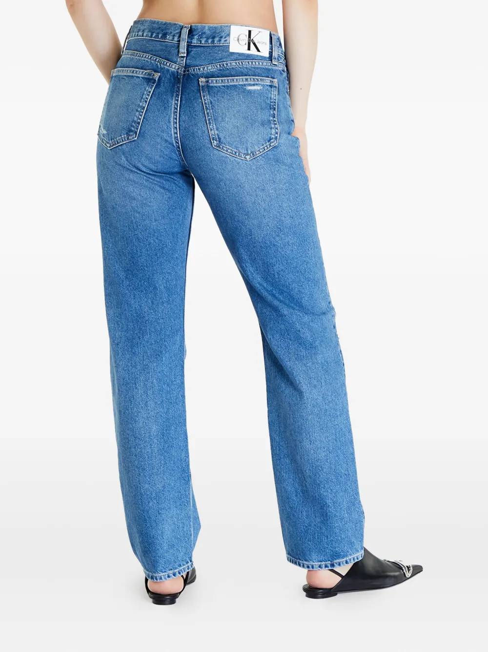 Calvin Klein Ripped Low Rise Straight Jeans In Blue