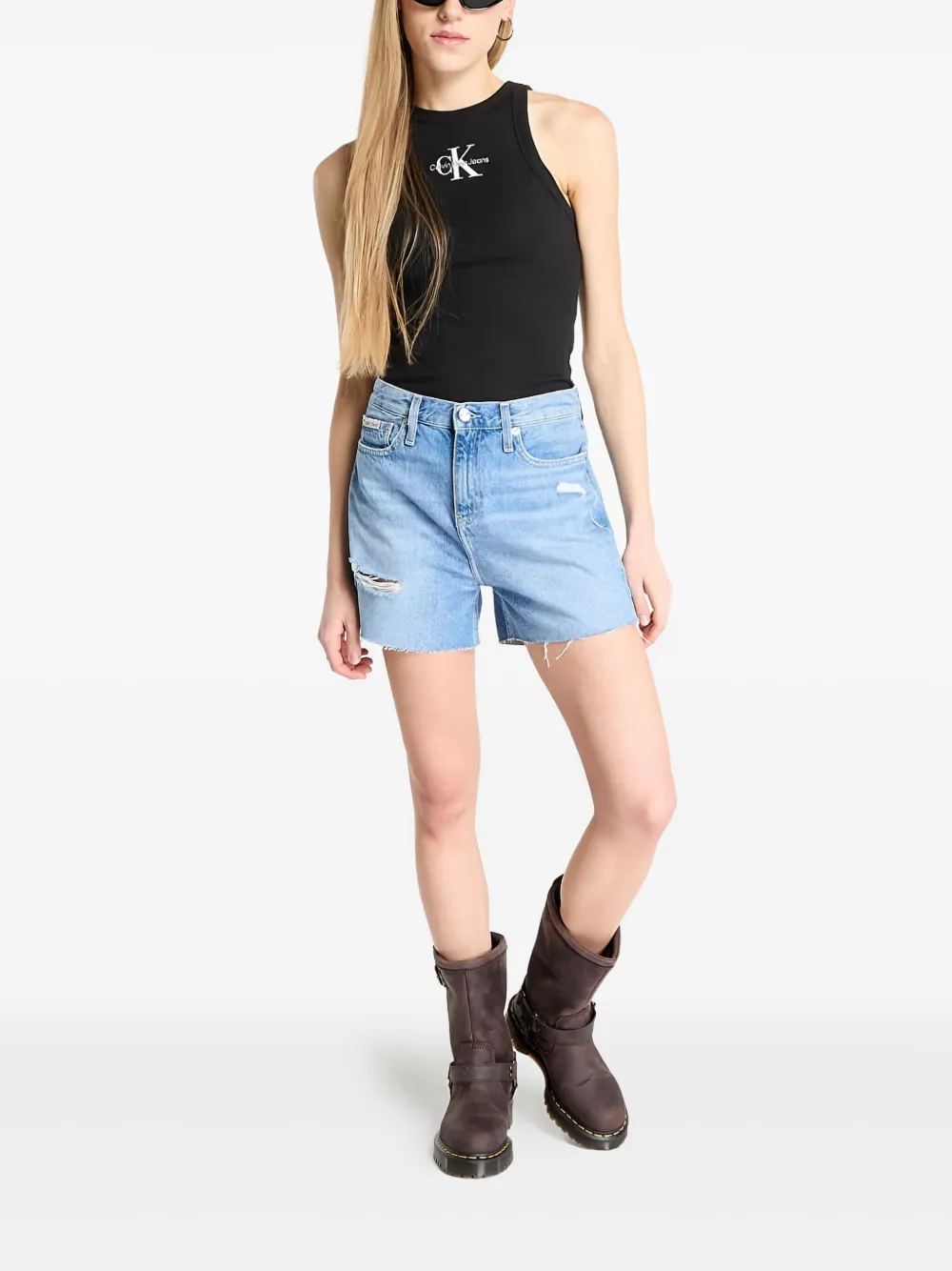 CALVIN KLEIN DISTRESSED DENIM SHORTS 