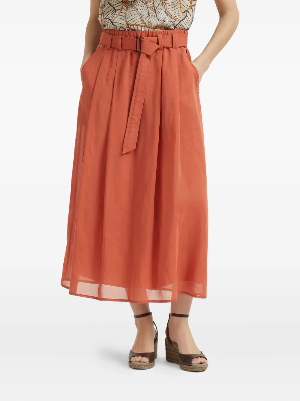 Brunello Cucinelli Midi-rok met ceintuur Oranje