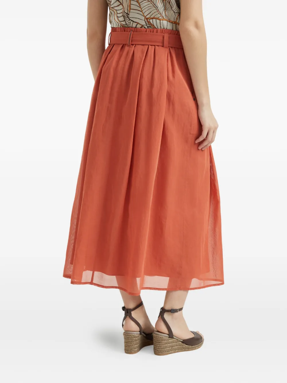 Brunello Cucinelli Midi-rok met ceintuur Oranje