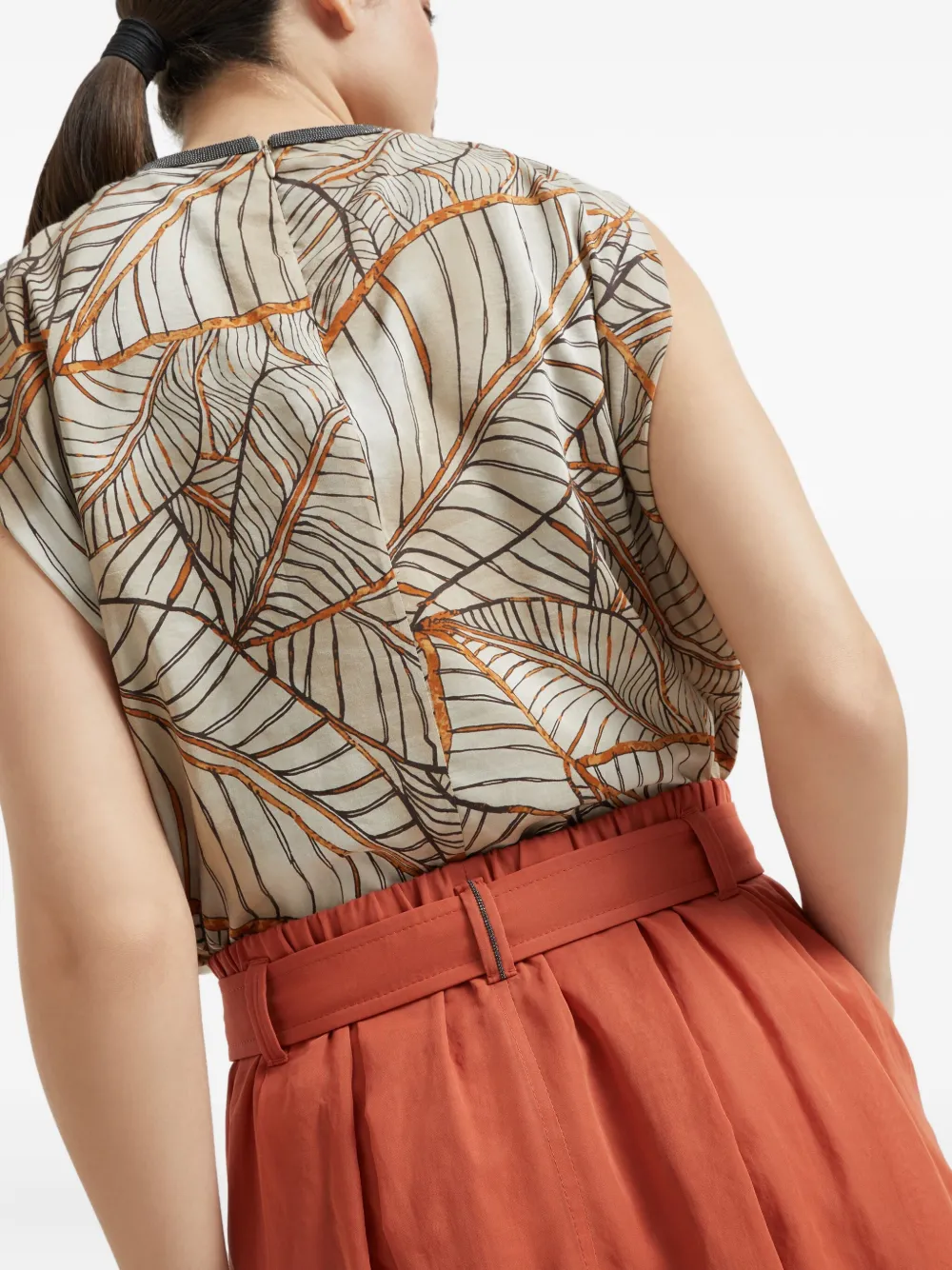Brunello Cucinelli Midi-rok met ceintuur Oranje