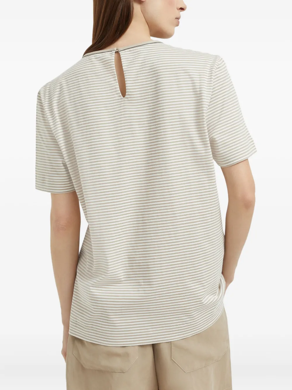 Brunello Cucinelli Gestreept T-shirt Beige