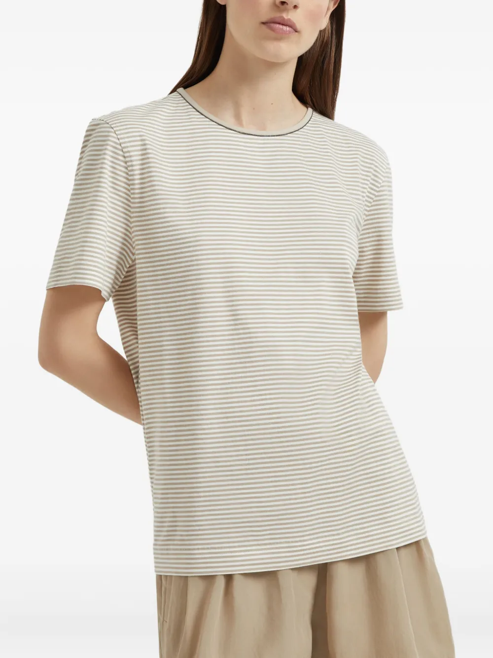 Brunello Cucinelli Gestreept T-shirt Beige