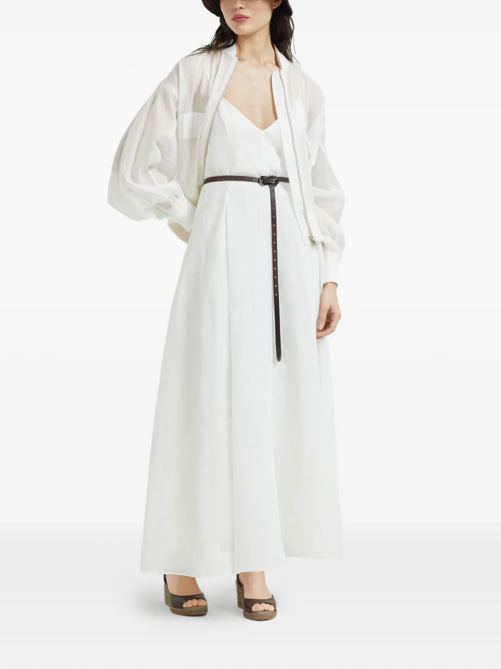 Brunello Cucinelli Organza jurk met Monili-kettingdetail - Wit