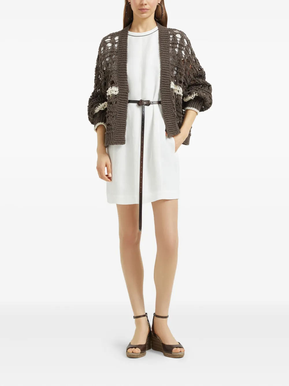 Brunello Cucinelli Twill mini-jurk met monili kettingdetail - Wit