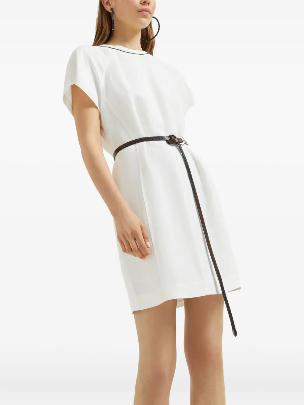 Brunello Cucinelli Twill mini-jurk met monili kettingdetail Wit