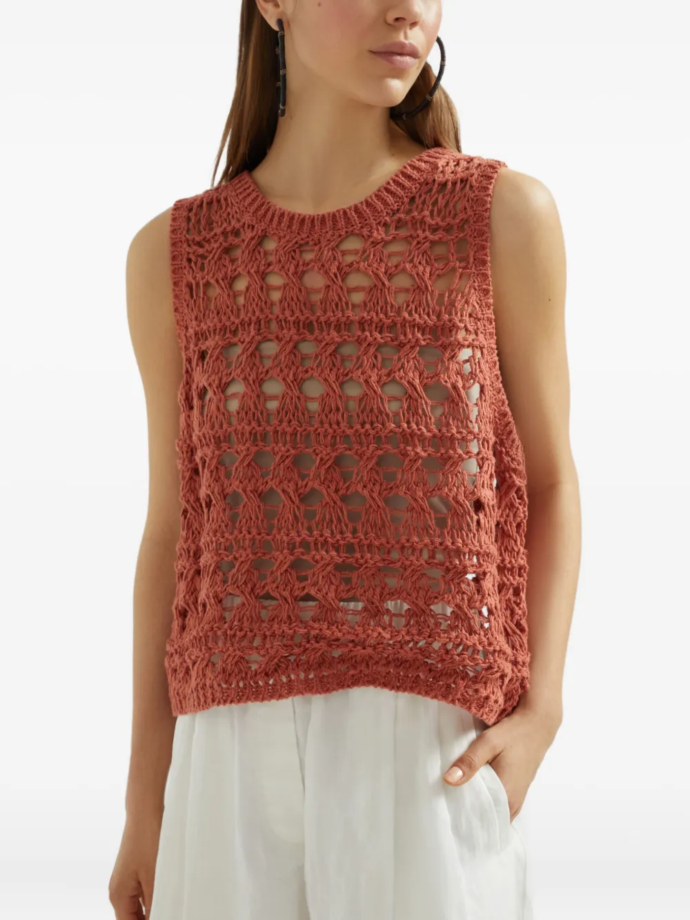 Brunello Cucinelli Opengebreide top Oranje