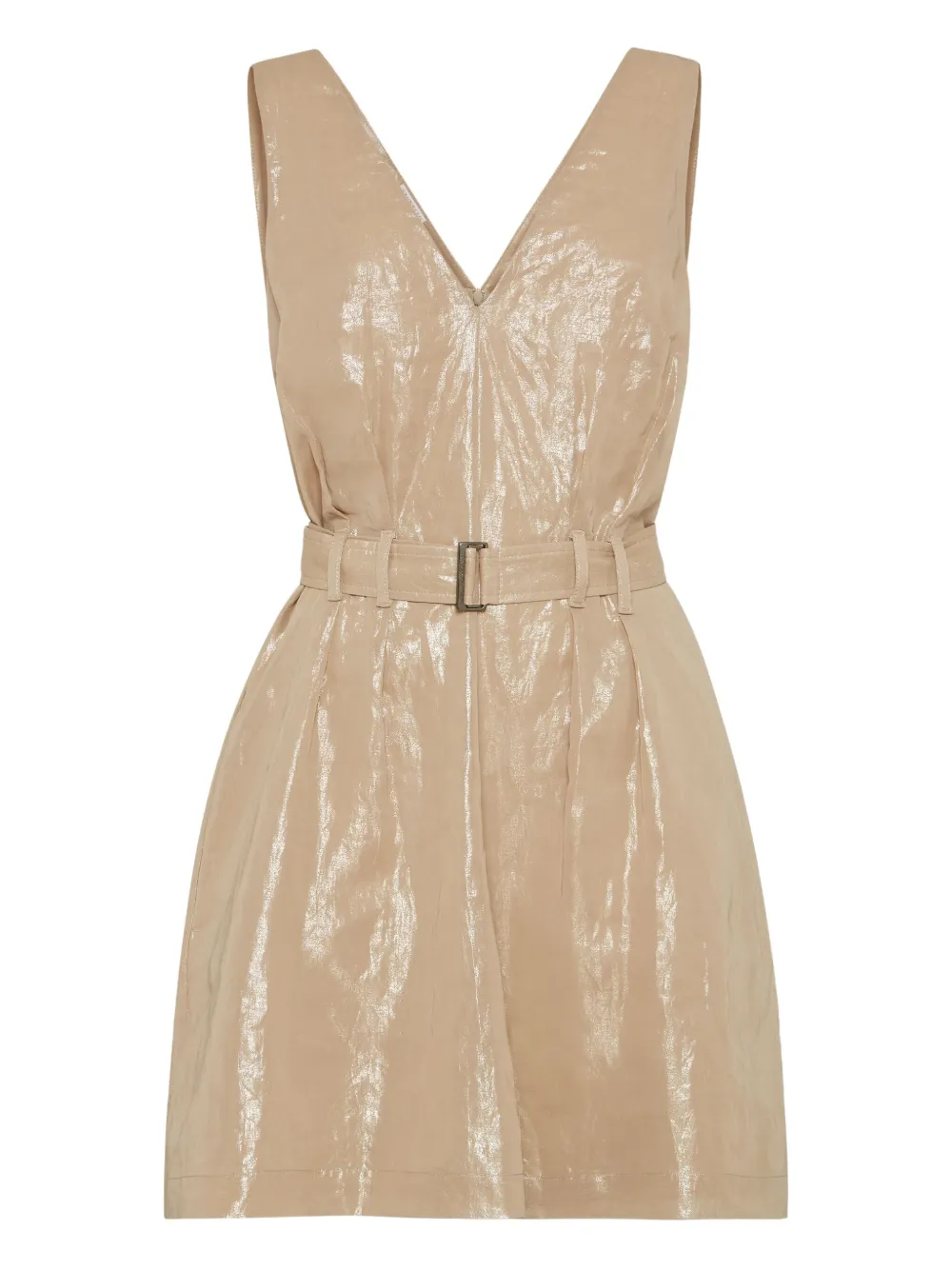 Brunello Cucinelli lamé belted mini dress Beige