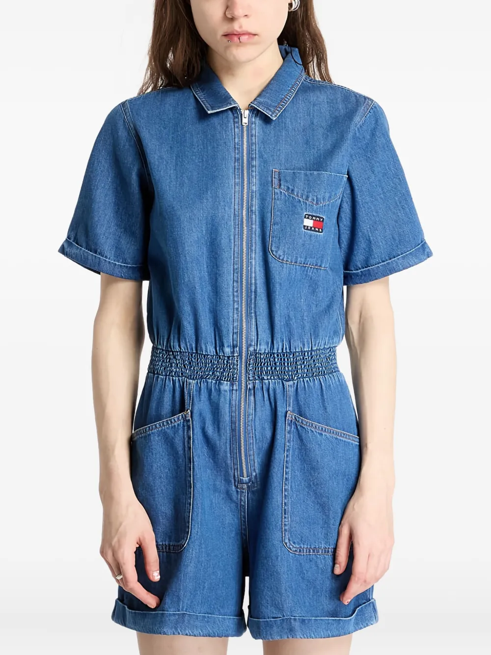 Tommy Hilfiger Zipped Denim Jumpsuit In Blue