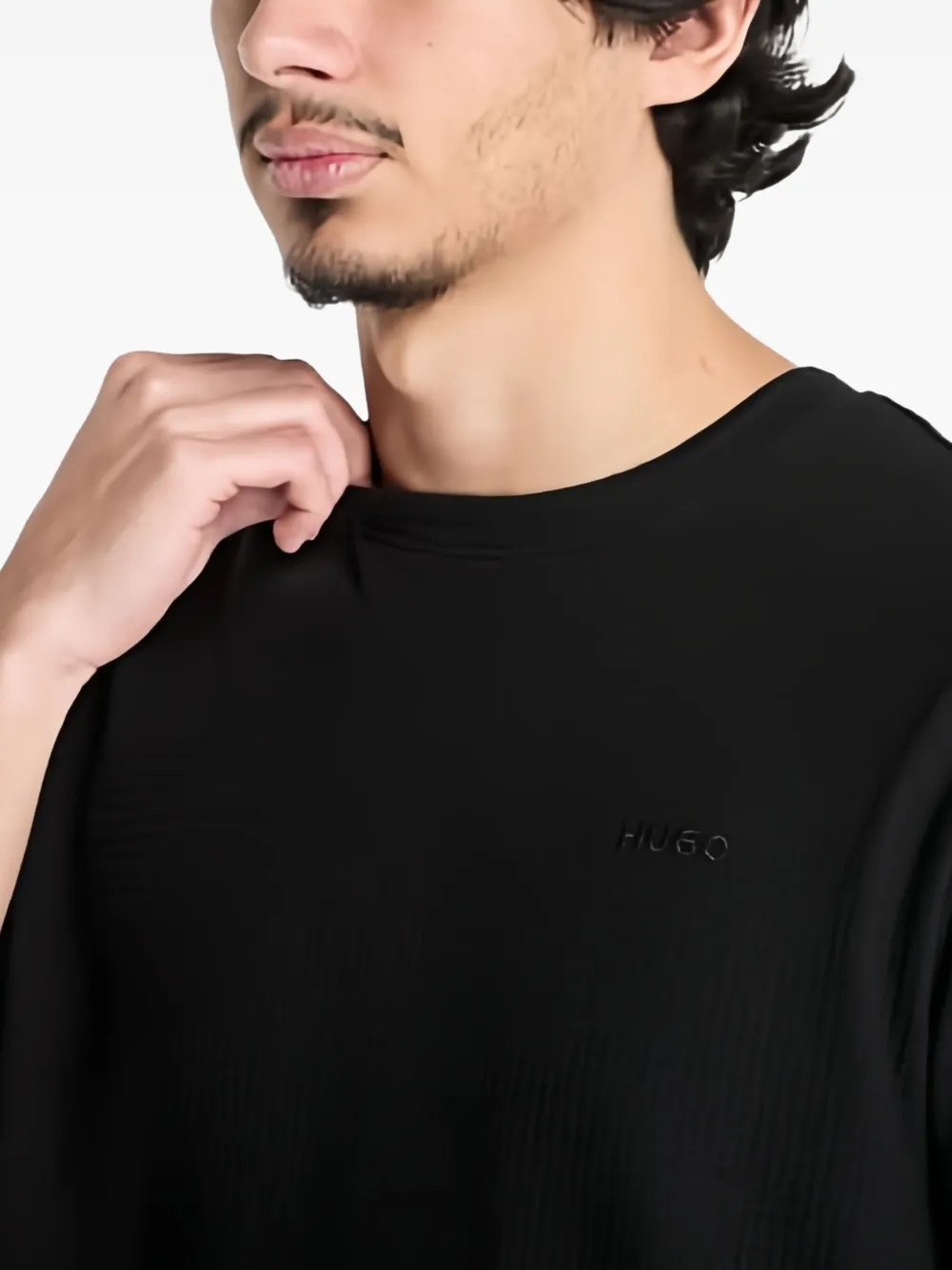 Hugo Boss Austin Mens Waffle-structured Pyjama T-shirt With Embroidered Logo In Black