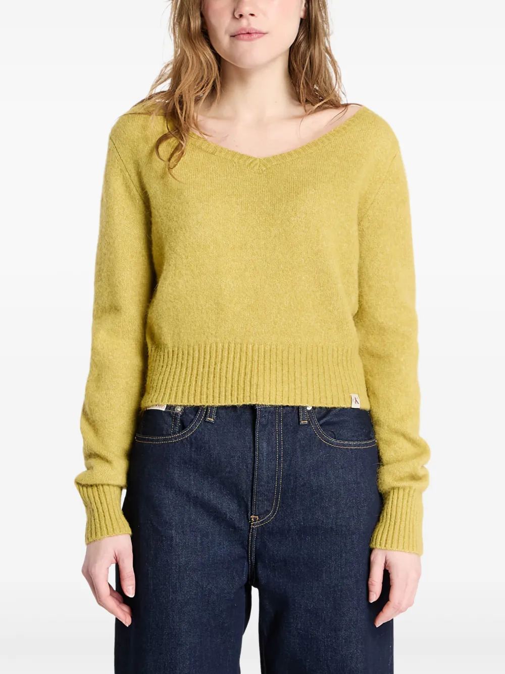 Calvin Klein Cropped trui met V-hals Geel