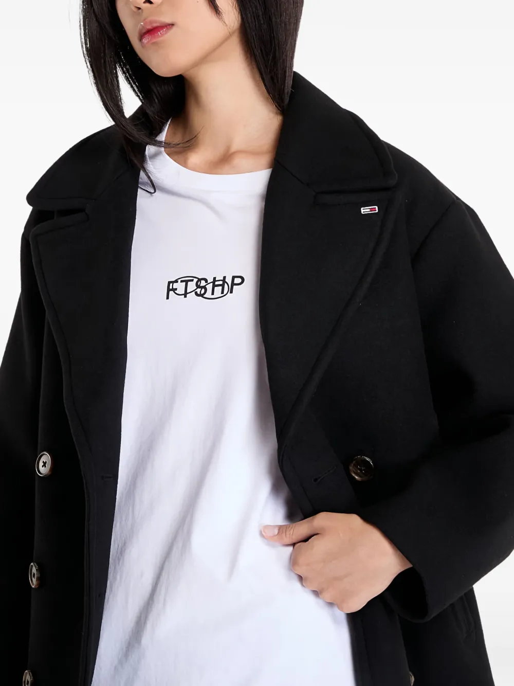 Tommy Hilfiger Sailorjas met dubbele rij knopen Zwart