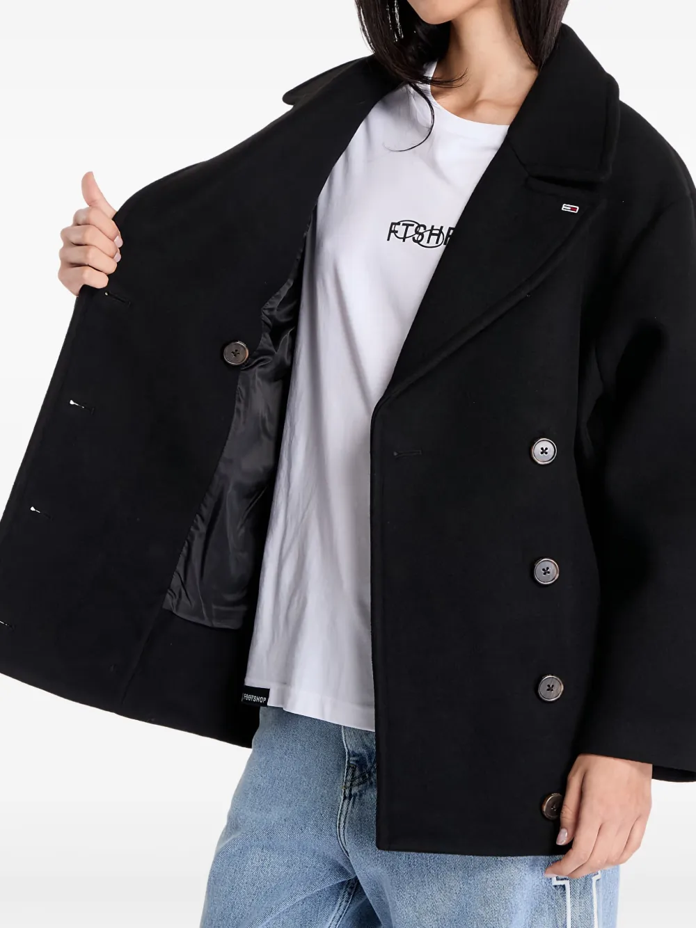 Tommy Hilfiger Sailorjas met dubbele rij knopen Zwart