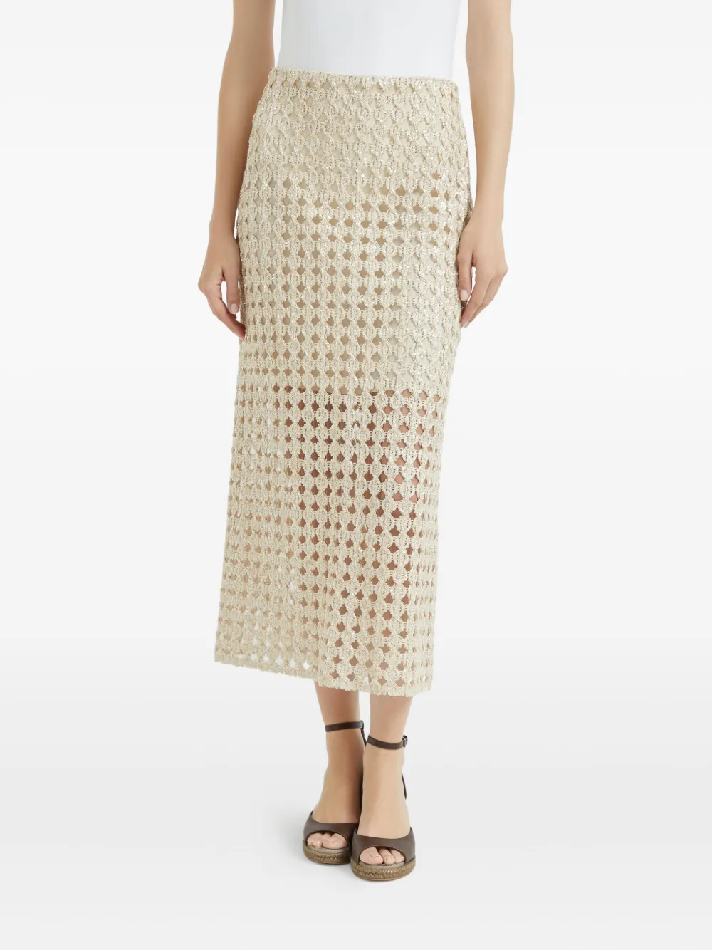 Brunello Cucinelli Geperforeerde midi-rok Beige